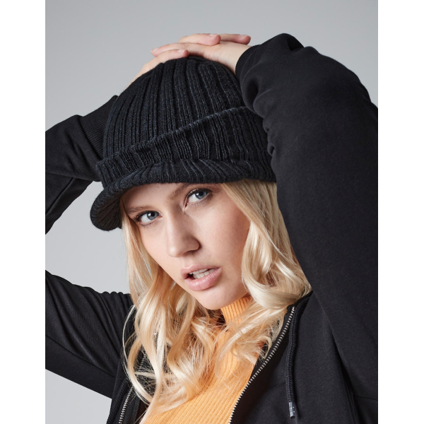 Cotted Beanie With Visor Beechfield B448
